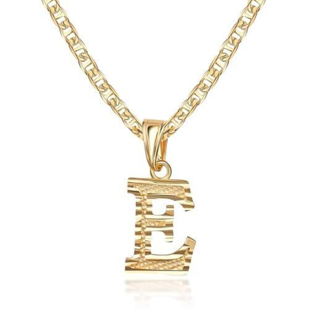 8941 18K Gold Plated Initial Necklace with Diamond Cut Initial,18" Chain